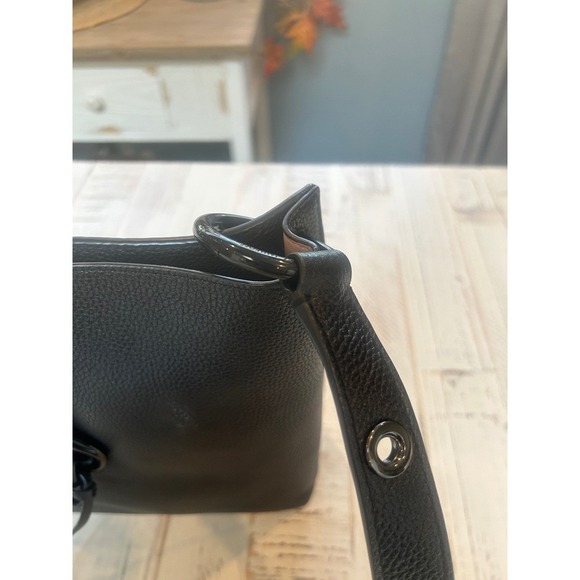Rebecca Minkoff Black Pebbled Leather Bucket‎ Bag Convertible Crossbody Strap - Picture 7 of 8